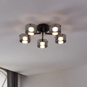 EGLO Plafonnier LED Copillos, noir Ø 66 cm verre/métal à 5 lampesVendu parluminaire