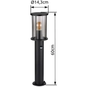 Globo - Lampadaire, éclairage de chemin, lampe de jardin, lampe d'extérieur, métal, noir, verre, fumée, détecteur de mouvement, acier inoxydable, 1x