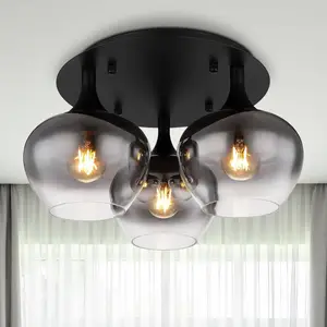 Comparateur de prix : Globo Plafonnier Maxy, Ø 45 cm, gris fumé, verre, 3 lampes