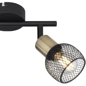 Globo Plafonnier Fiastra, noir/vieux laiton à 2 lampes pas cher