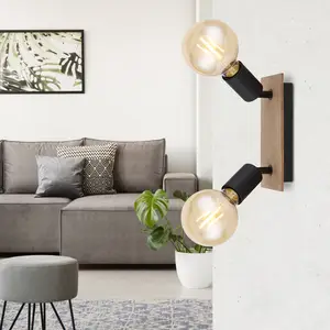 Globo Spot plafond Martha avec panneau bois, à 2 lampes pas cher