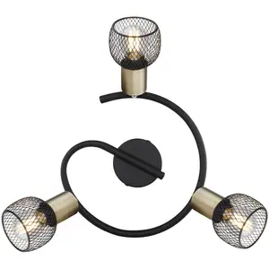 Globo Plafonnier Fiastra, noir/vieux laiton à 3 lampes pas cher