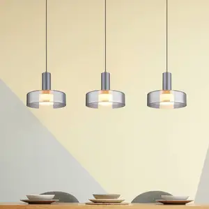Globo Suspension LED Grant, longueur 90 cm, gris fumé, à 3 lampes, ver...Vendu parluminaire