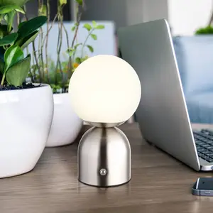 Globo Lampe de table LED, métal, Touchdimmer, Memory, H 20 c, nickel pas cher