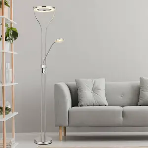 Globo Lampe sur pied LED Ebro, hauteur 194 cm, couleur nickel, à 2 lam...