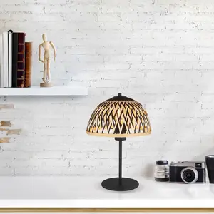Globo Lampe à poser Colly à abat-jour en treillis bambou pas cher
