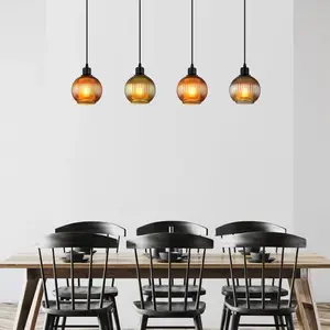 Globo Suspension Zumba, vert/bronze/pétrole, 90 cm, 4 flammes, verre