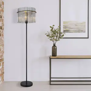 Comparateur de prix : Globo Lampe sur pied Gorley, hauteur 152 cm, gris fumé, verre/métal