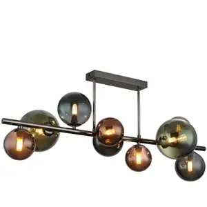 Globo Plafonnier Riha, longueur 87 cm, gris fumé/noir, à 9 lampes.Vendu parluminaire
