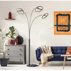 Globo Lampe sur pied LED Della, hauteur 190 cm, noir/gris foncé, à 3 l...Vendu parluminaire