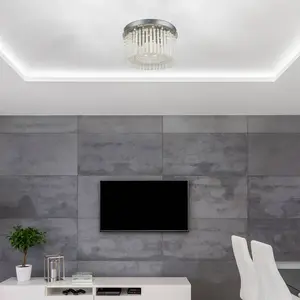 Globo Plafonnier LED 18 watts chrome barres verre pendeloque cristal salle à manger pas cher