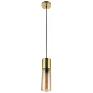 GLOBO Suspension, laiton mat, verre ambré, H 152,5 cm ANNIKA pas cher