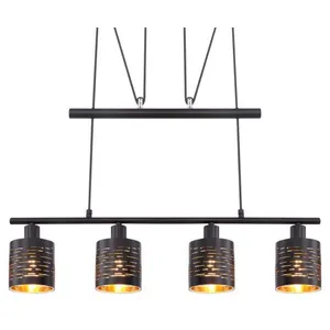 Comparateur de prix : GLOBO Plafonnier Design Tunno - H. 180 Cm - Noir Et Doré