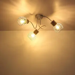 Globo Plafonnier Luise, blanc, aspect bois, à 3 lampes pas cher