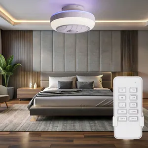 Ventilateur de plafond avec télécommande plafonnier ventilateur refroidisseur de lumière de salon, métal noir aspect bois, minuterie cct, led, d 46 cm
