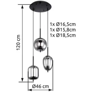 Comparateur de prix : Barco Globo Suspension Blacky, noir/gris fumée, Ø 46 cm, verre, 3 lampes
