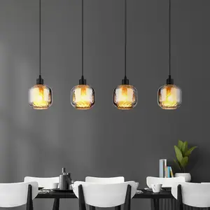 Comparateur de prix : Globo Lampe suspendue pour salle à manger, verre fumé, noir mat, 4 lampes E27