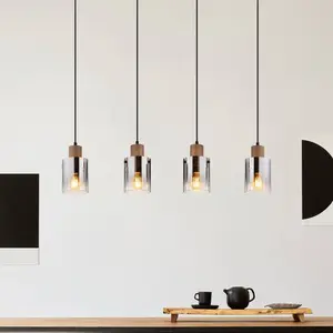 Globo Suspension Underwood, longueur 105 cm, brun/gris fumé, MDFVendu parluminaire