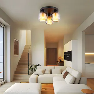 Comparateur de prix : Globo Plafonnier salon lampe chambre verre fumé 3xE27 noir mat