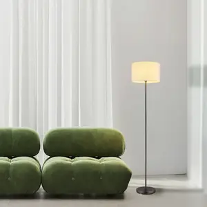 Globo Lampe sur pied Thea, crème/noir mat, lin, hauteur 160 cm
