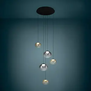Suspension Stars of Light Pantoja, noir/ambre, 68 cm, à 5 lampes pas cher