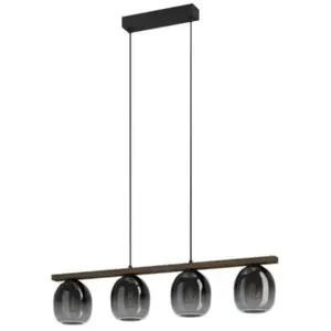 Suspension Filago 4 lumières E27 IP20 40W L.88xl.15xH.110cm noir et bois Eglo pas cher