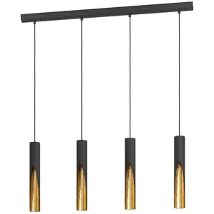 Comparateur de prix : EGLO Suspension LED Barbotto en noir/doré, à 4 lampes
