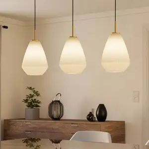 Comparateur de prix : EGLO Suspension Caprarola, longueur 90 cm, couleur sable, 3 lampes, verre