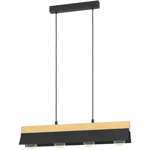 EGLO Suspension Tarrafo noir, bois naturel, 4 lampes pas cher