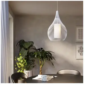 Comparateur de prix : Eglo Lampe suspendue Razoni 1 Stahl Weiss E27 1x40w H: 110cm Ø42.5 cm Dimmable