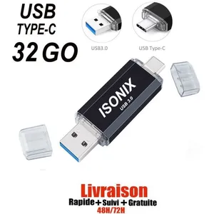 Isonix Clé USB - NO NAME - 32 Go - USB Type-C - USB 3.0 - Noir pas cher