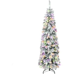 Sapin De Noël Étroit Vert 180 Cm Avec Led Bicolores 11 Modes, Minuteri...