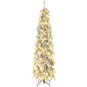 Sapin De Noël Étroit Vert 225 Cm Avec Led Bicolores 11 Modes, Minuterie Et 800 Branches, Grand Arbre Lumineux Pour Intérieur
