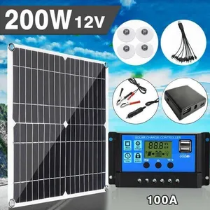 ROKOO révéler-Kit Panneau Solaire 200W Ensemble Solaire Panneaux solaires monocristallins 12V avec régulateur de charge 100A