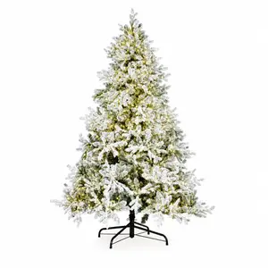 Sapin de noël enneigé 210 cm, 2698 branches, 4000 micro-led, ø 155 cm