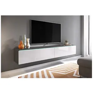 PIASKI Muebles Slavic - Meuble tv Lowboard d 180 cm, meuble tv avec éclairage led, meuble tv suspendu, coloris matera/blanc brillant pas cher
