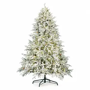 Sapin de noël enneigé 210 cm, 3964 branches, 3000 micro-led, ø 142 cm