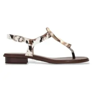 Hispanitas pour femme. HV264784 Sandales en cuir de poney blanc (40), Plat, 1 à 3 cm, Boucle, Casuel, Imprimé animal