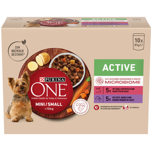 10x85g Purina ONE Mini Active boeuf et canard nourriture pour chiens h... pas cher