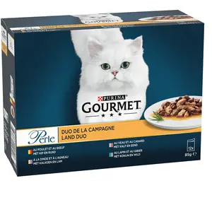 Lot mixte Gourmet Perle 12 x 85 g pour chat - Duo de la campagne pas cher