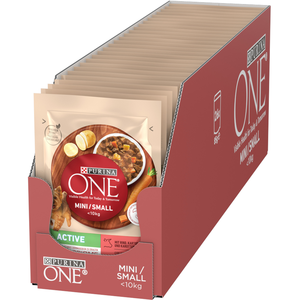 Comparateur de prix : PURINA ONE Mini/S Active Lot de 26 boîtes de nourriture humide pour pe...