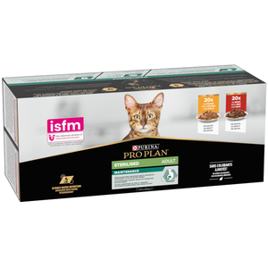 Comparateur de prix : 40x85g Sterilised - boeuf, poulet Adult PURINA PRO PLAN sachets pour chat