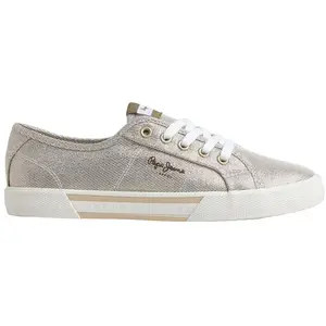 Baskets basses - PEPE JEANS - blanc - Lacets - Or - Lurex brillant pas cher