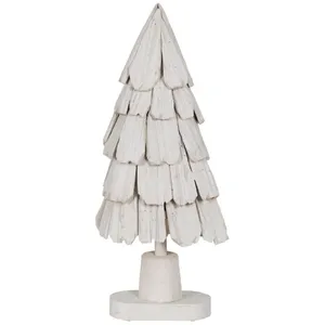 BigBuy Christmas Sapin de Noël blanc en bois de paulownia 34 x 19 x 80... pas cher