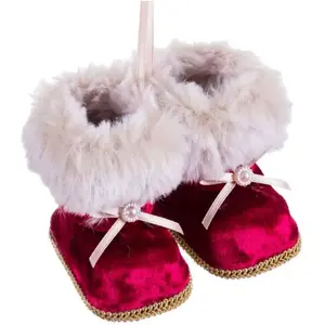 Wadiga Décoration sapin de noël à suspendre bottes velours rouge 8x7x8cm pas cher