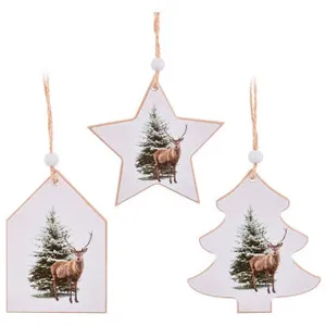 Wadiga Décoration sapin de noël en bois cerf et sapin - Set de 3 pas cher