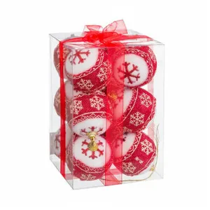 WADIGA Set de 12 boules de Noël rouges et blanches étoiles - 6cm pas cher