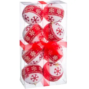 Comparateur de prix : Wadiga Set de 8 boules de Noël rouges et blanches étoiles - 8cm