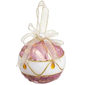 Boules Noël Blanc Rose - 8 cm pas cher