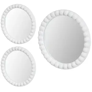 Unimasa Set de 3 miroirs ronds en polypropylène blanc 25x25x2cm pas cher